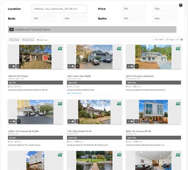 screenshot of MLS search widgets