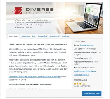 screenshot of the Diverse Solutions plugin page